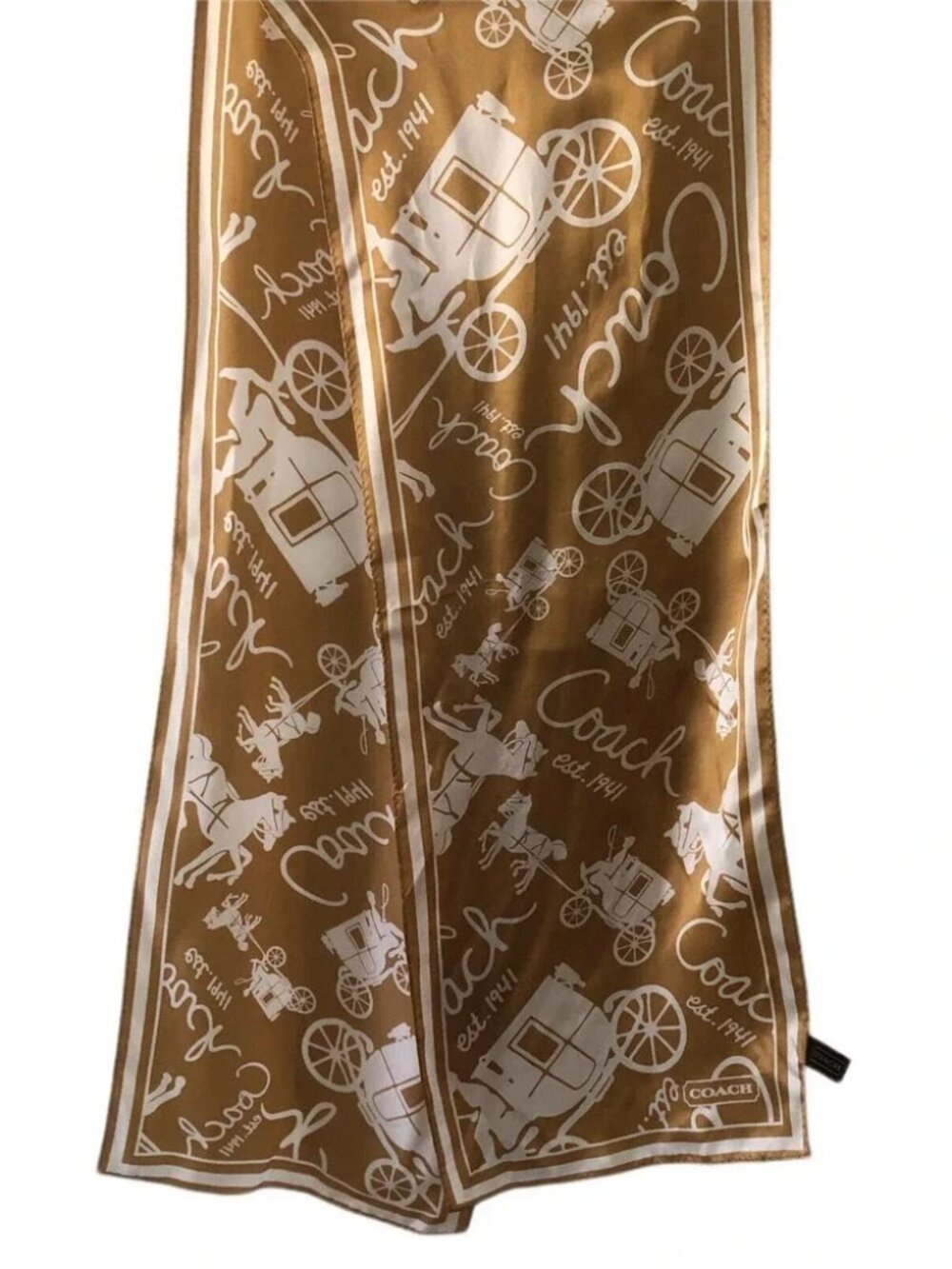 Coach scarf gold carriage pattern 100% silk 27×150 cm